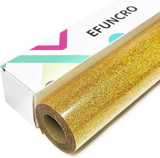 Efuncro- Gold Glitter HTV 12'' x 8FT Heat Transfer Vinyl, Iron on
