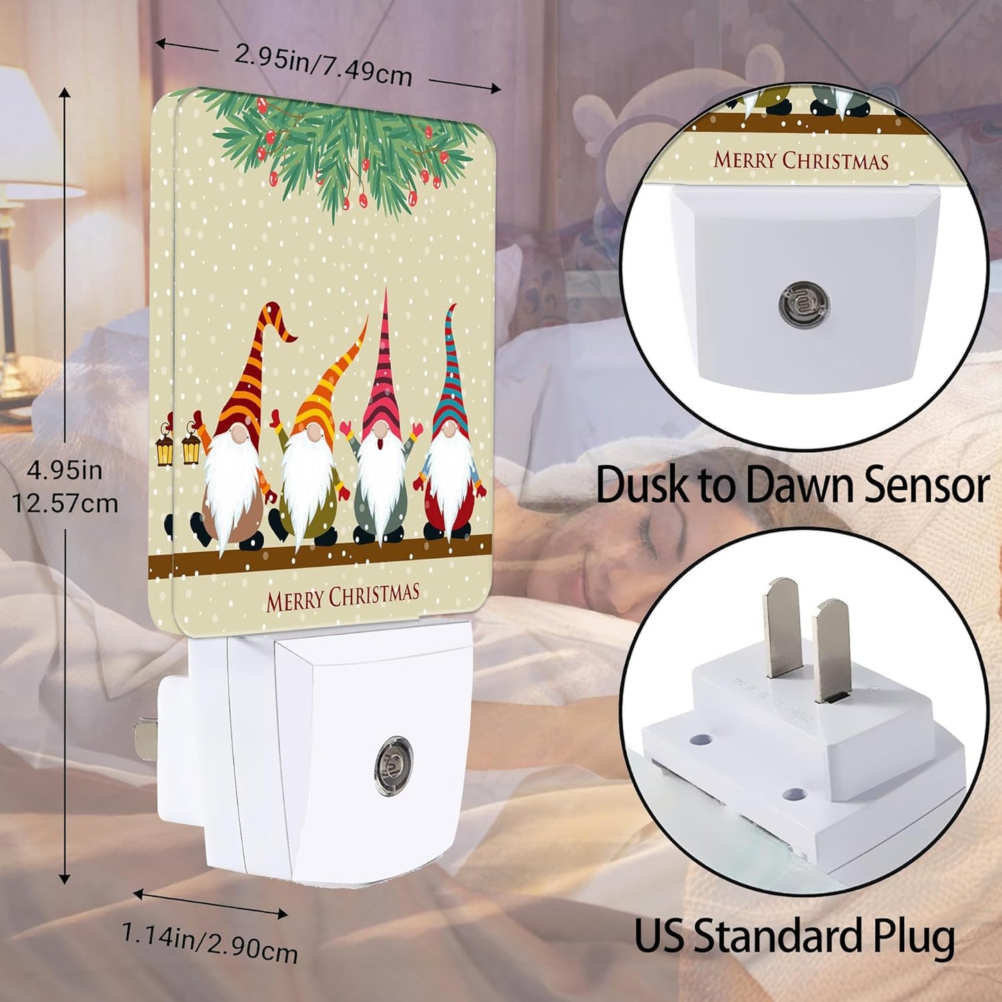 Christmas Santa Claus Dusk to Dawn Night Light, Auto Sensor Lamp Home Indoor Stairway Kitchen Corridor, Night Lights Plug into Wall Decor, Boys Girls Women Men Room Gifts