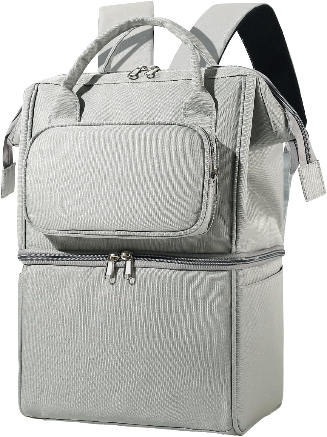 Insulated Bottle Cooler Bag, Holds 6×9oz, 18L Large 2-n-1 Backpack Lunch Bag for Nursing, Work, Daycare (Gray)