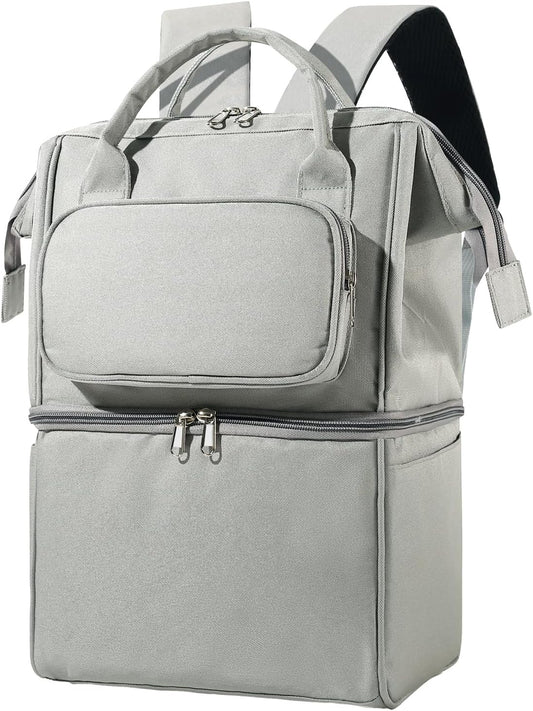 Insulated Bottle Cooler Bag, Holds 6×9oz, 18L Large 2-n-1 Backpack Lunch Bag for Nursing, Work, Daycare (Gray)