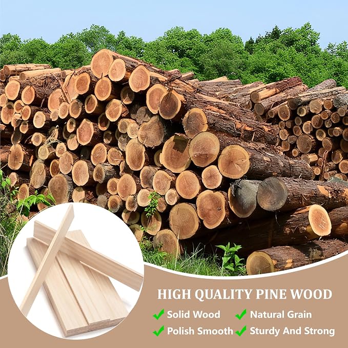 Wooden Dowels for Crafts, Wood Strips Trim Wood Slats Planks for Wall 1/4" × 2"