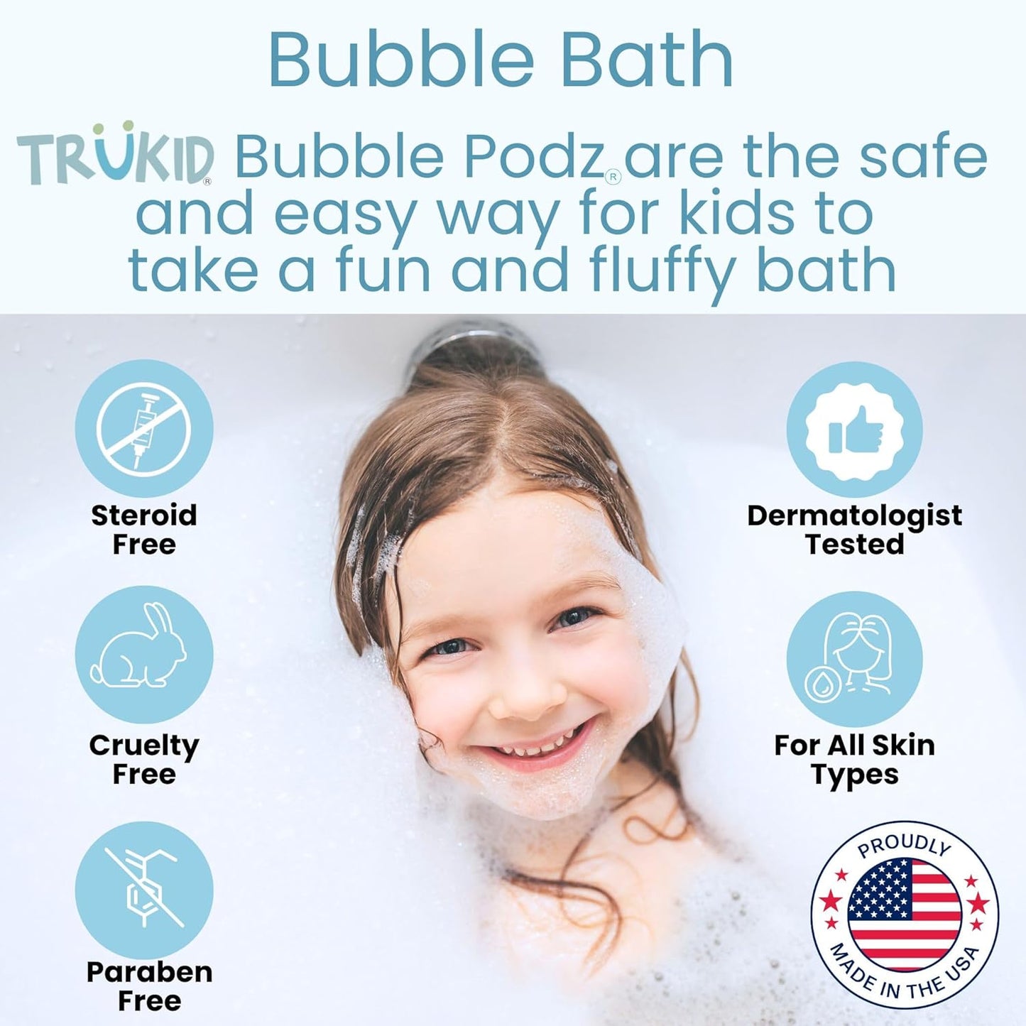 TruKid Bubble Podz Bubble Bath for Kids, Toddlers, & Babies, Tear Free Gentle & Refreshing Bath Bomb for Sensitive Skin with Natural Moisturizers, Non-Toxic, pH Balanced, Cherry Scent (60 Podz)