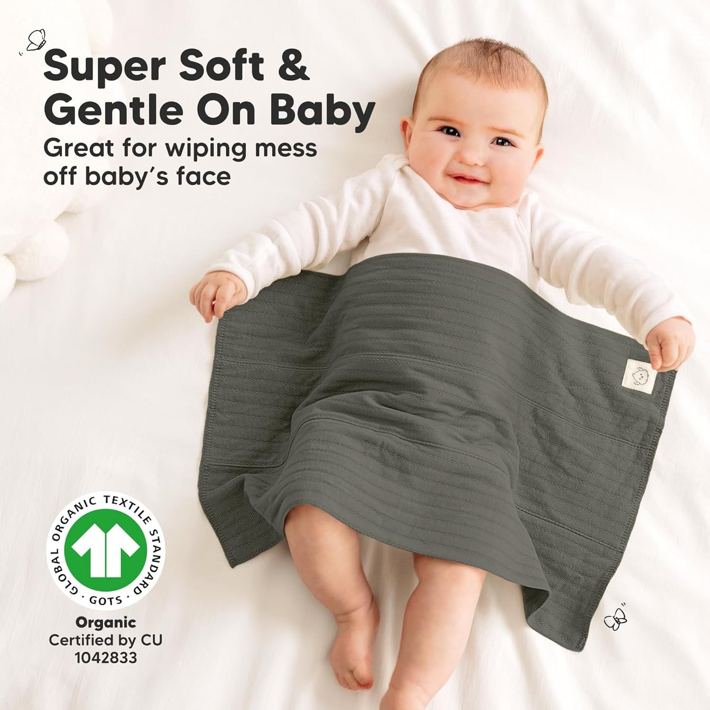 KeaBabies Organic Cotton Burp Cloths Baby Girl, Boy - 6-Pack Large Burping Clothes for Babies, Spit Up Rags, Super Soft & Absorbent Newborn Wash Towels, Gender Neutral, Non-Shrink (Stria, Granite)