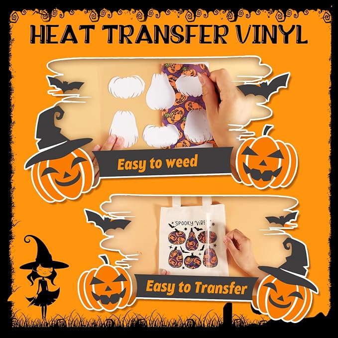 HTVSTD Pumpkin Halloween HTV Heat Transfer Vinyl 12pcs 12×10in | Halloween