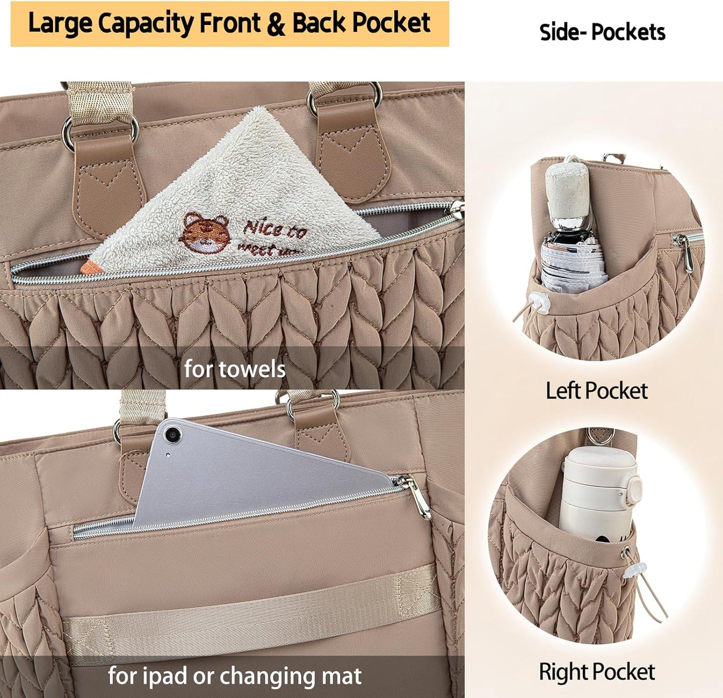 Diaper Bag Tote, Large Tote Baby Diaper Bag with 15.6" Laptop Compartment and Insulated Pockets, Crossbody Hospital Bags