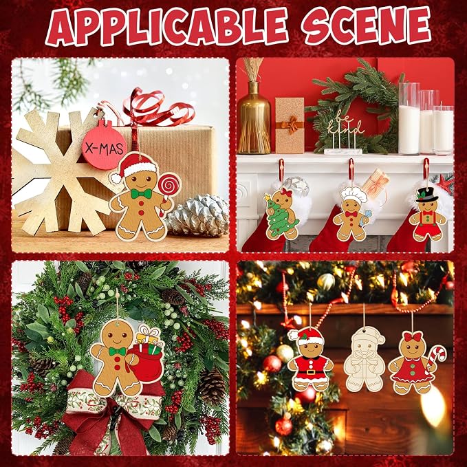 36PCS Wooden Christmas Ornaments to Paint, 12 Styles DIY Blank Unfinished Wood