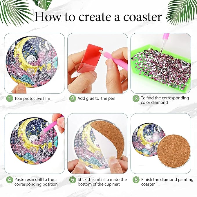 EWJRNSF 8 PCS Diamond Art Coasters Kit, Small Diamond Painting Coasters