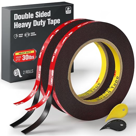 Double Sided Heavy Duty Mounting Tape, 2 Rolls, Waterproof, High Temp Resistant