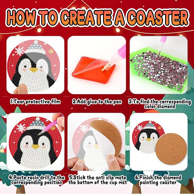 DOZEEZOP 6-Pack Diamond Art Coaster Kit