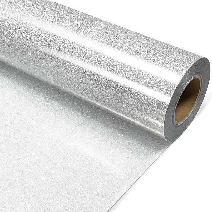 Silver Glitter Heat Transfer Vinyl 12" x 8 ft HTV