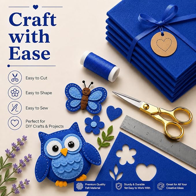 Royal Blue Large Felt Fabric 36" x 36", 1mm Stiff Felt Sheet, Nonwoven Fabric