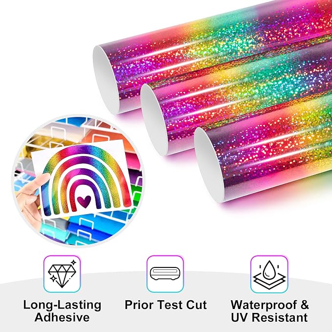 TECKWRAP Sparkle Permanent Vinyl Rainbow Holographic Chrome Adhesive Vinyl 1ft