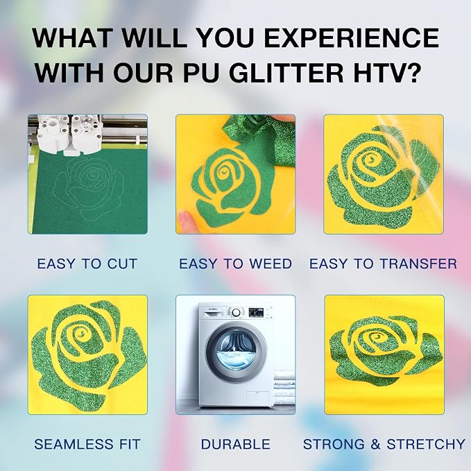 HTVRONT Green Glitter HTV Heat Transfer Vinyl Rolls