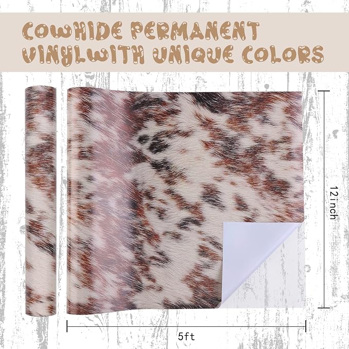 Tintnut Beige Cow Permanent Vinyl Roll 12in x 5ft Cowhide Adhesive Vinyl |