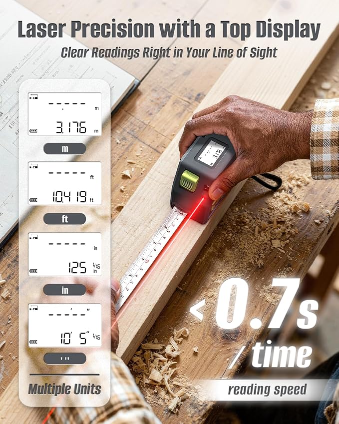Laser Tape Measure 2-in-1, Inkerma 130Ft Laser Measurement Tool & 16Ft