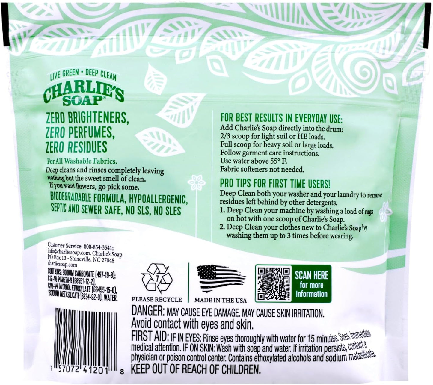 Charlie’s Soap Laundry Powder (50 Loads, 1 Pack) Hypoallergenic Deep Cleaning Washing Powder Detergent – Eco-Friendly, Safe, and Effective