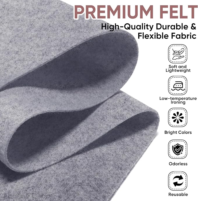 Soft Felt Fabric Sheet 18" x 36", 1.6mm Acrylic Craft Felt, Heather Gray | Soft