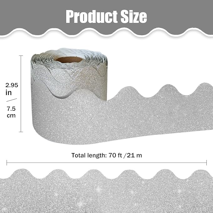 70Ft Shine Bulletin Board Borders，Scalloped Poster Boards Decorations Trim