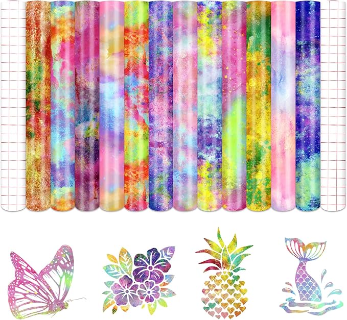 Tintnut Neon Watercolor Permanent Vinyl 8 Pcs 12x10in Self Adhesive Vinyl | Tie