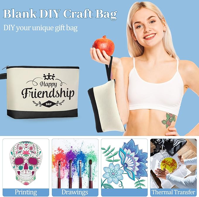 Silkfly 48 Pcs Cotton Canvas Makeup Bags Cosmetic Zipper Bags 10.2 x 5.5 x 2''