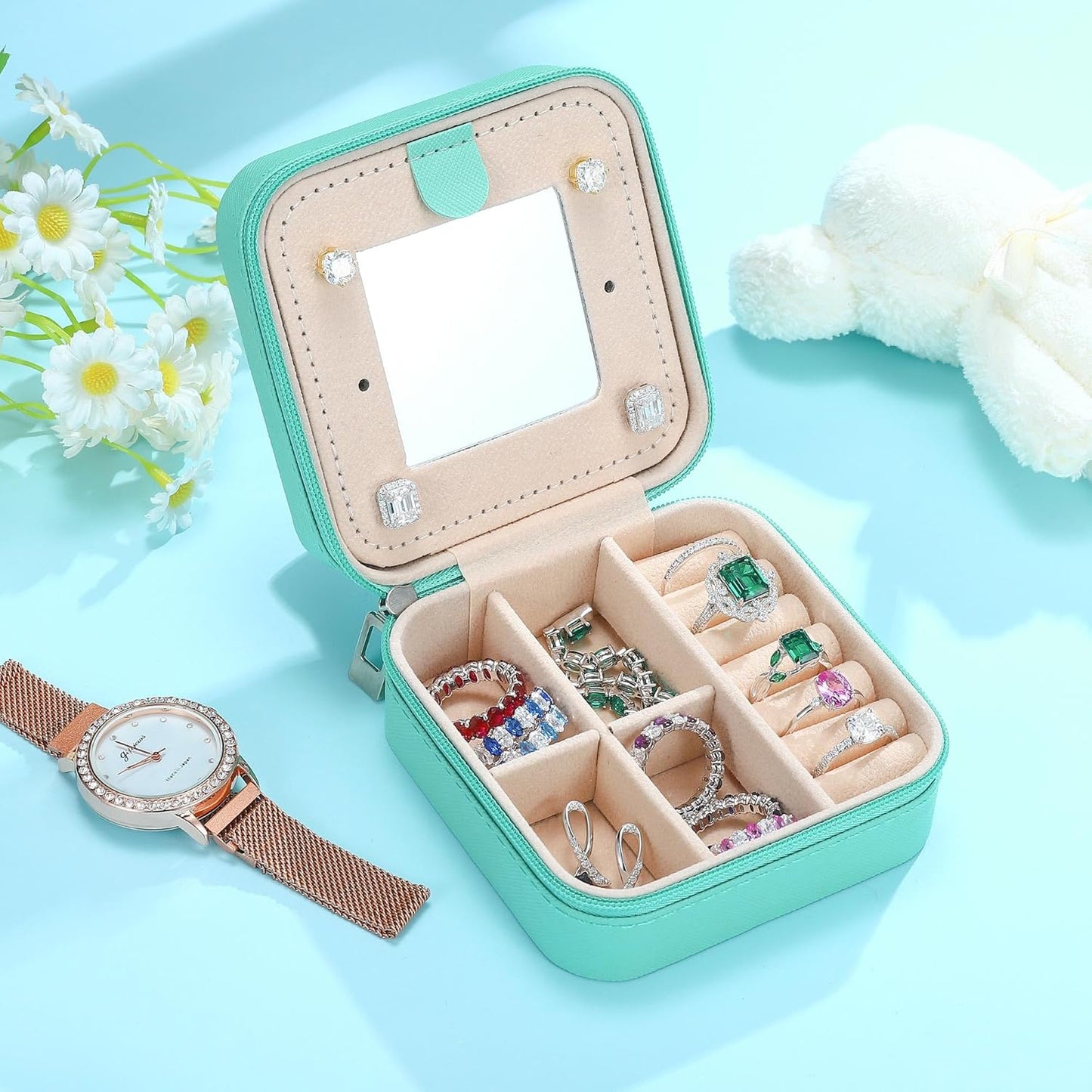 Parima Bridesmaid Gifts for Wedding Day, Bridesmaid Gifts for Women | Bridesmaid Proposal Gifts Unique Gifts | Wedding Travel Essentials Small Jewelry Box | Travel Jewelry Case - Letter S, Blue