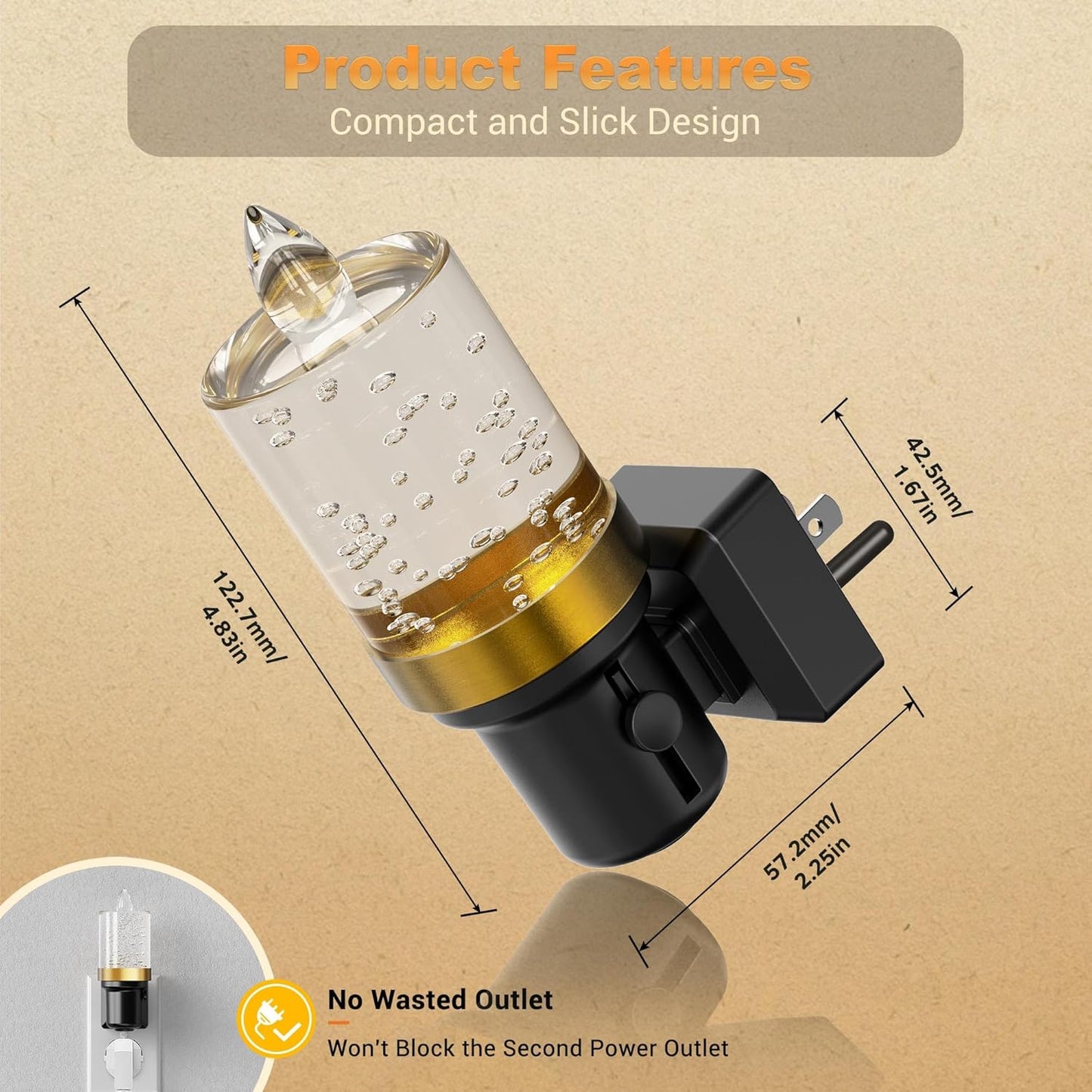 JandCase LED Night Light, Candle Night Lights Plug into Wall Amber, Auto On/Off Light Sensor Nightlight, 0-100LM Brightness Dimmbale Nightlight, for Bathroom Hallway Bedroom Kids Room