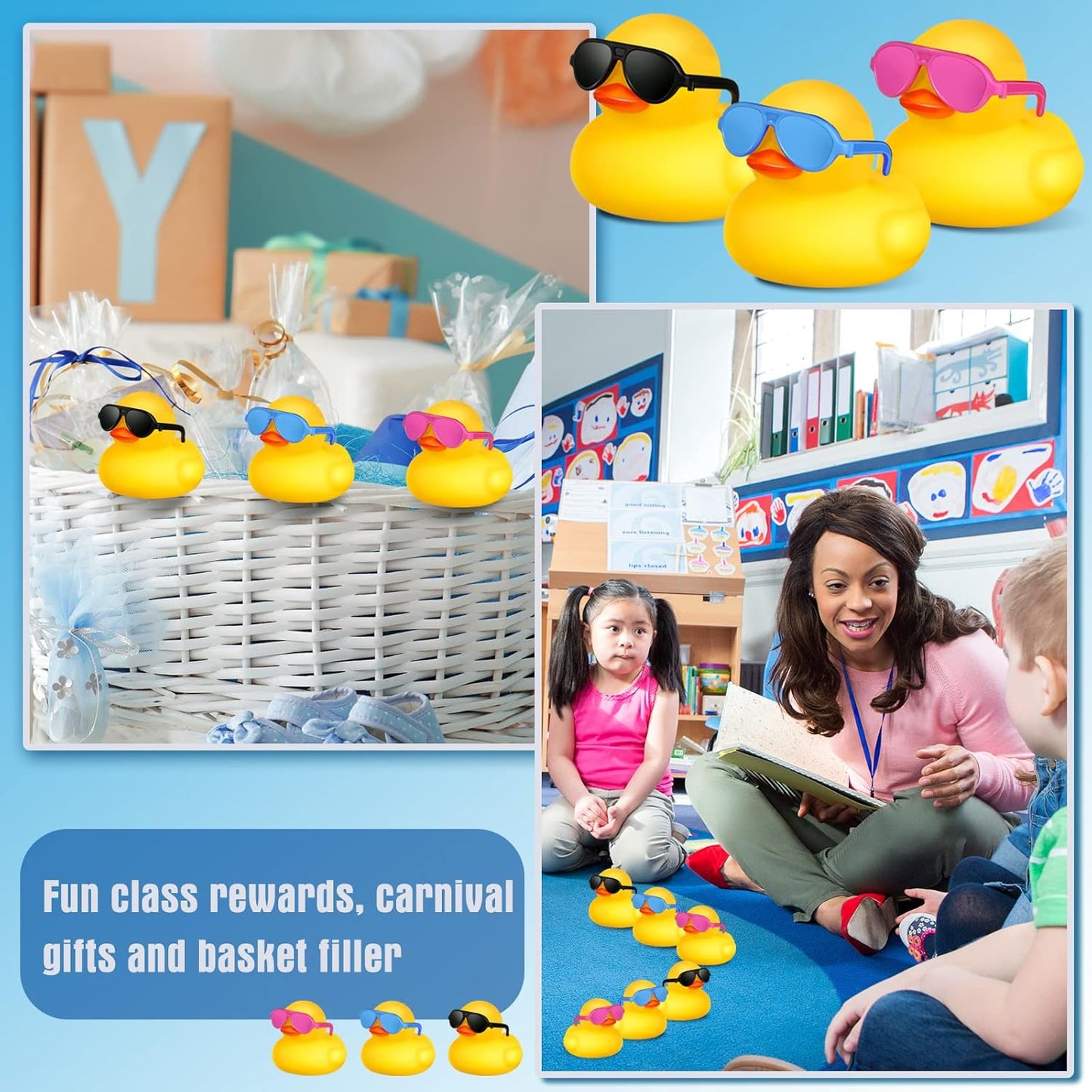 Chivao 36 Pcs Mini Rubber Ducks with 36 Sunglasses Rubber Ducks in Bulk Bathtub Duckies Toys for Kids Christmas Valentine Gifts Birthday Party Favors Cruise(Yellow,Multicolor Sunglasses)