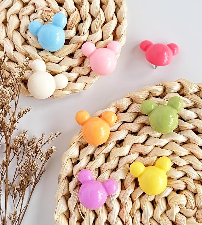 24 Pcs Cute Push pins, Colorful Decorative thumbtacks, Mouse Push pins