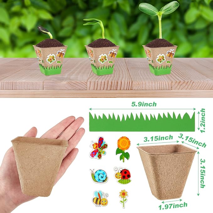 Gueevin 100 Pack Garden Paper Pot Craft Kit Flower Plant Spring Craft Including