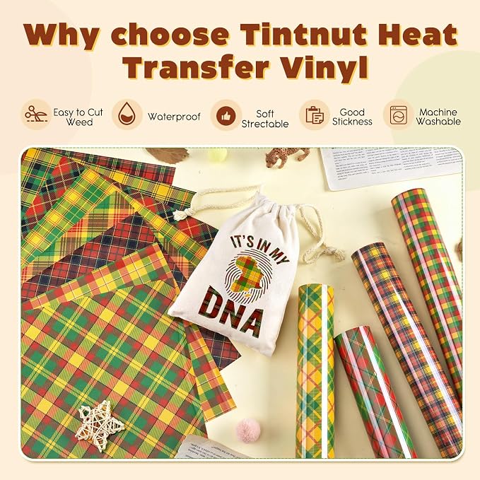 Tintnut African Plaid Heat Transfer Vinyl, 12 Sheets 12"x10" Iron on Vinyl |