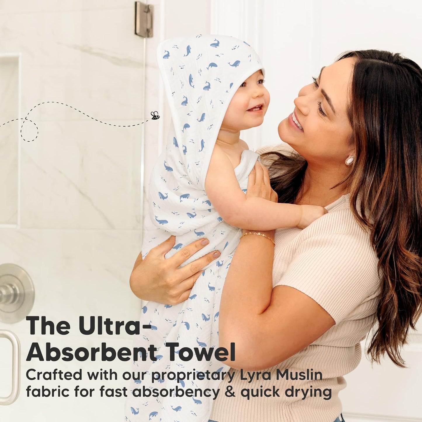 KeaBabies Muslin Baby Bath Towels with Hood for Girls,Boys-Large Organic Cotton Hooded Baby Towels for Newborns,Toddlers,Infant,Kids,Soft Absorbent Newborn Bath Essentials Gift Set(Whale Bay, Regular)