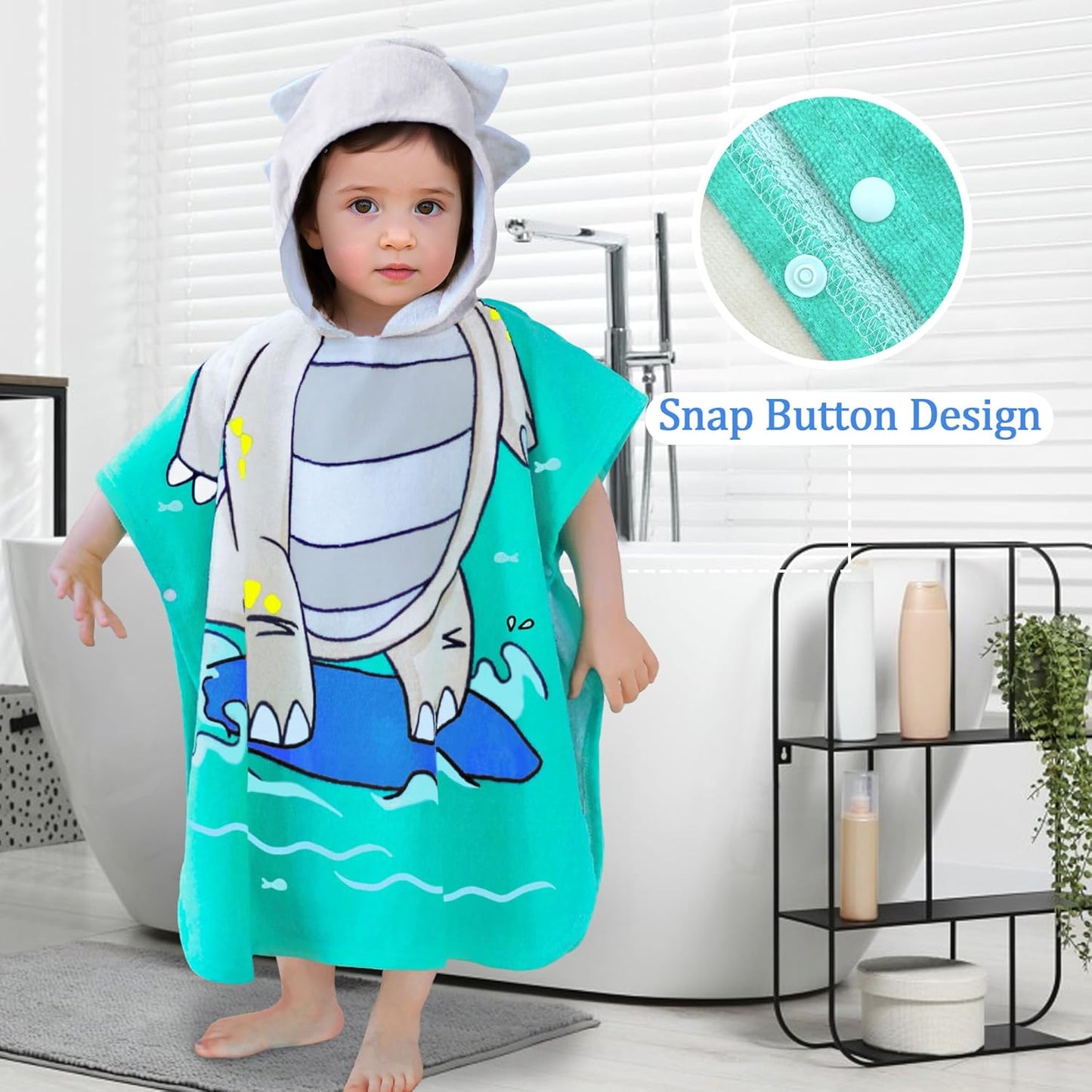 VOOVA & MOVAS Toddler Poncho Towels with Hood, Oversized (2-4Years,22"X22") Made from 100% Soft Cotton,Absorbent Bathrobe for Baby Boys,Perfect for Pool | Swimming | Bath | Beach, Dino