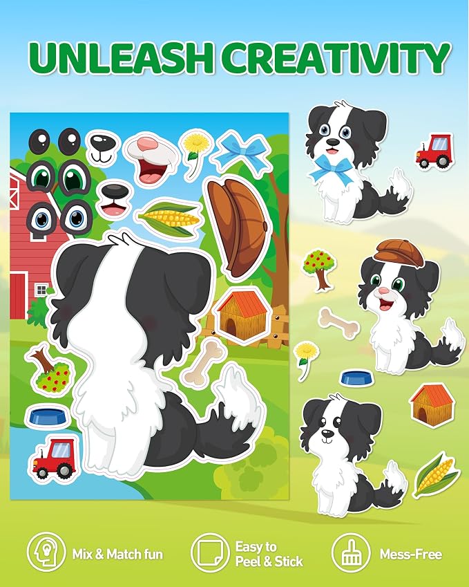 Aowplc 48 Sheets Farm Animal Make‑a‑Face Stickers