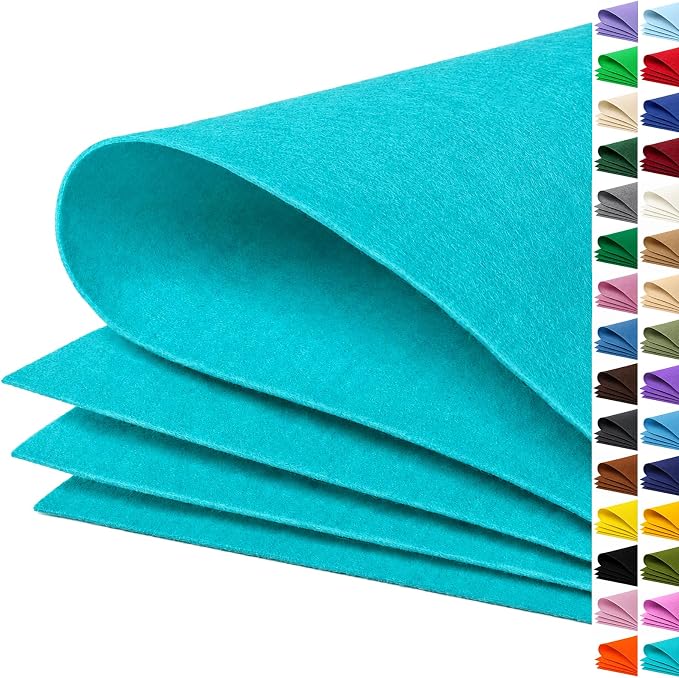 Teal Blue Large Felt Fabric 36" x 36", 1mm Stiff Felt Sheet, Nonwoven Fabric