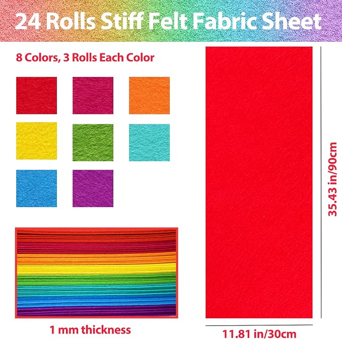 24 Pcs 11.8 x 35.4 Inch Wool Blend Felt Sheets