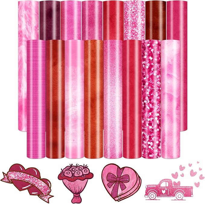 HTVSTD Valentines Pink Red HTV Heat Transfer Vinyl 16pcs 12×10in | Pink Red