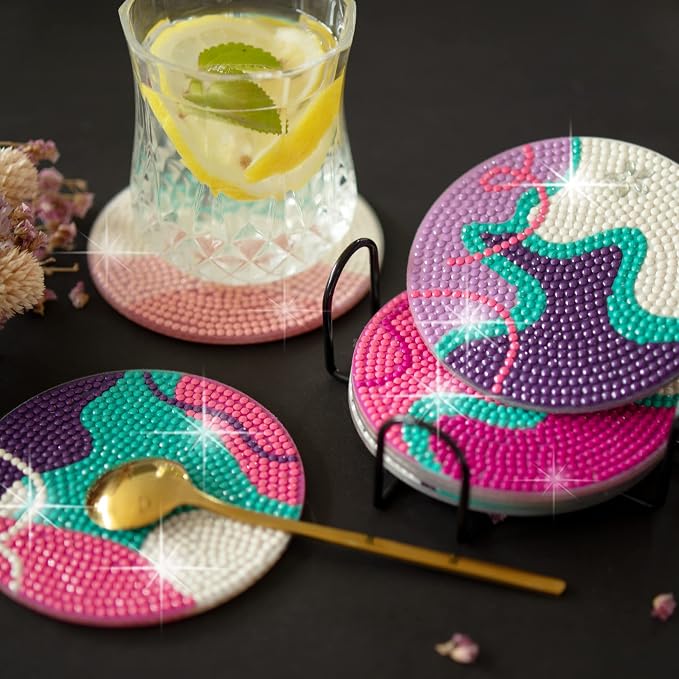 Temlum 6 Pcs Diamond Painting Coasters