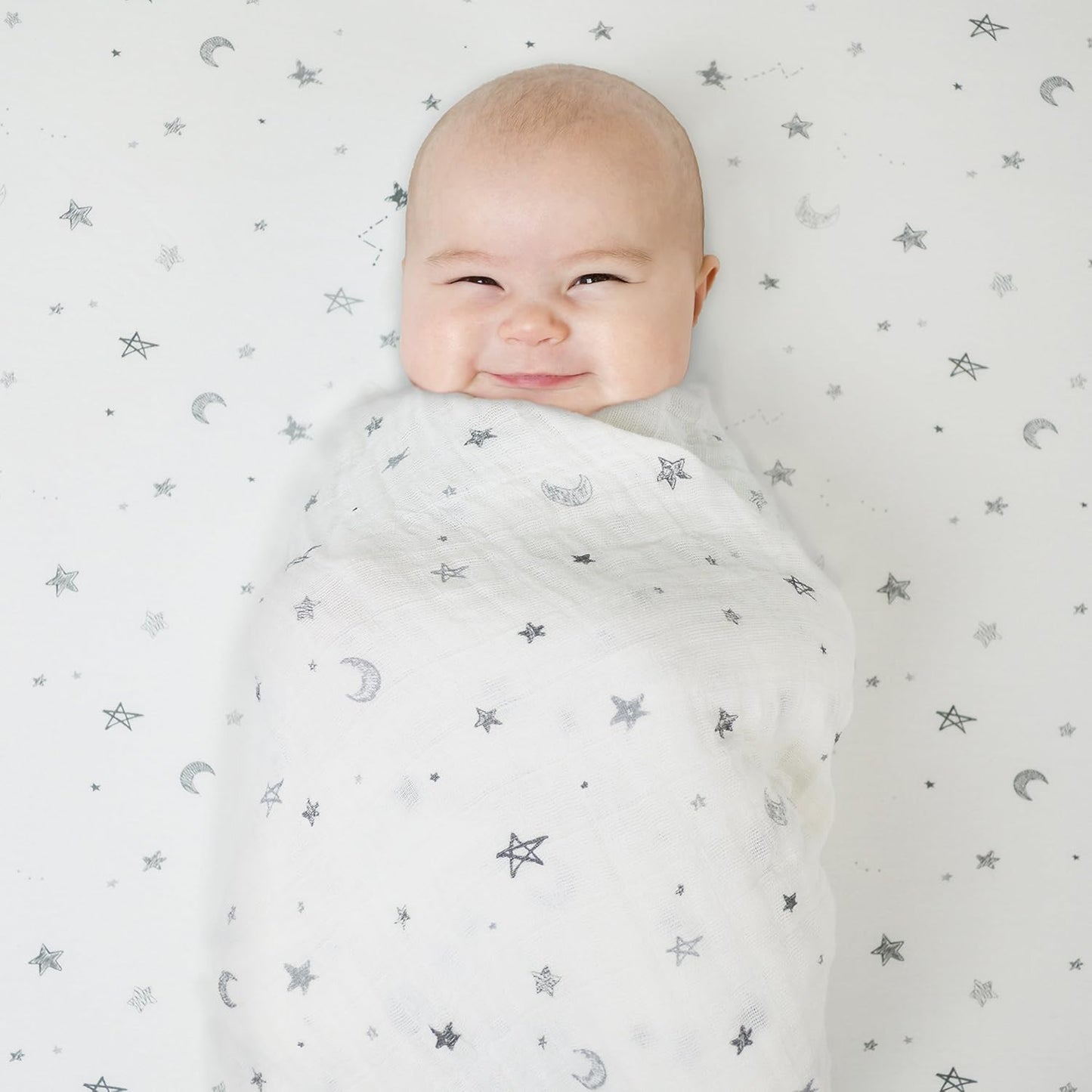 American Baby Company 100% Natural Cotton Fitted Cradle/Bassinet Sheet 36" x 18" - Soft, Breathable & Hypoallergenic Bed Sheet, Gray Stars and Moons, Neutral for Boys & Girls