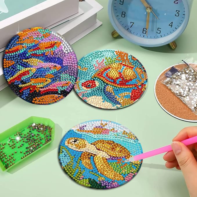EWJRNSF 6 PCS Ocean Diamond Art Coasters DIY Kit