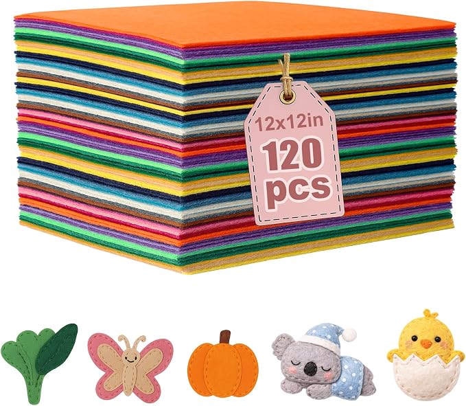 120 PCS, 1mm Stiff Felt Fabric Sheets