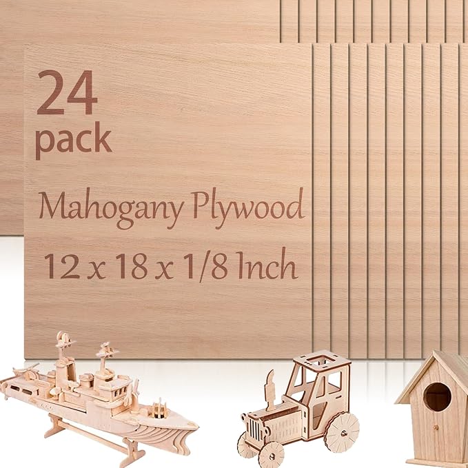 24 Pcs Mahogany Plywood Sheets, School DIY Projects, CNC Cutting, and Wood
