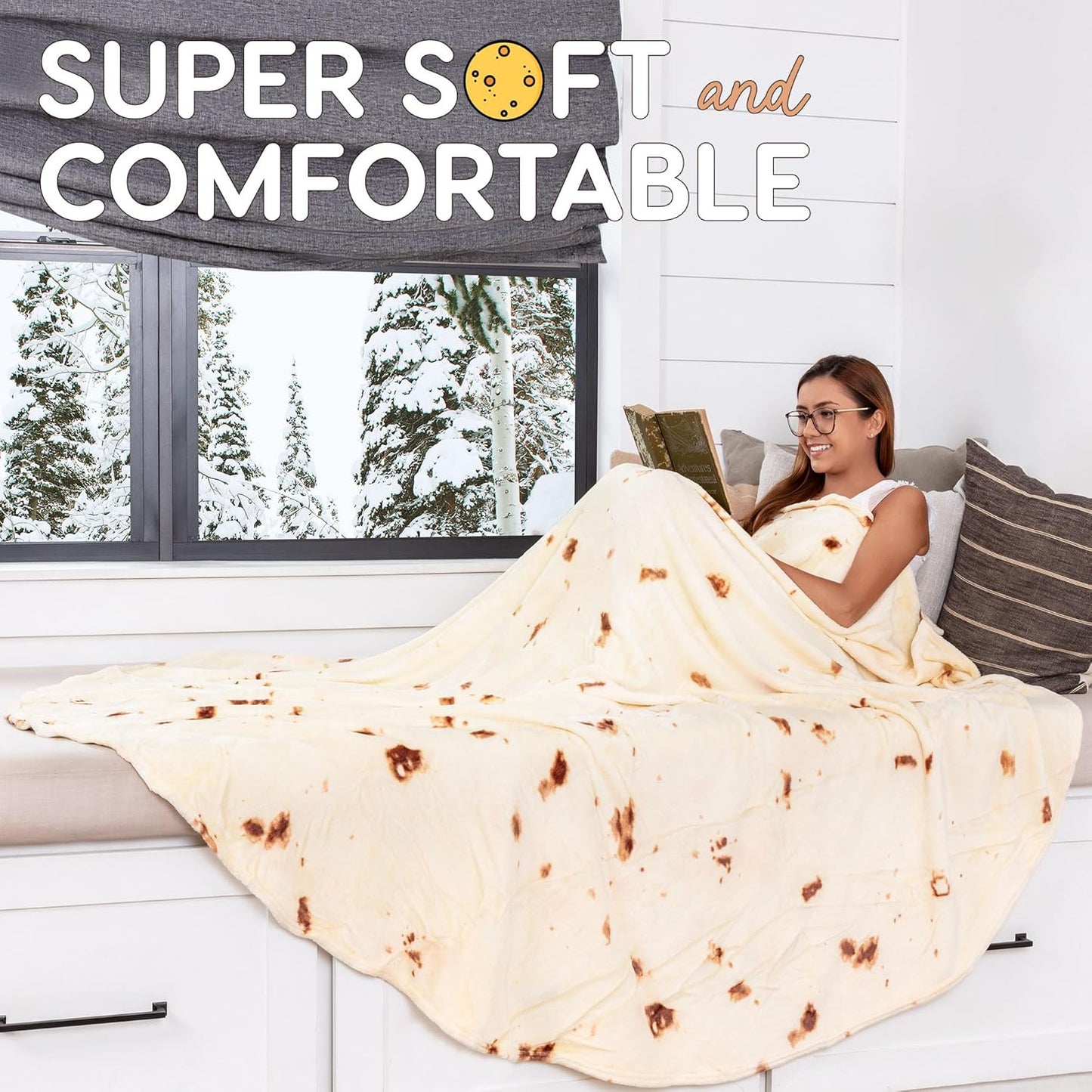 Zulay Extra Large Burritos Tortilla Throw Blanket – Wrap Yourself Like a Giant Taco! Double-Sided, Funny & Ultra Cozy Novelty Blanket, Super Soft 285 GSM Flannel, 60 Inches