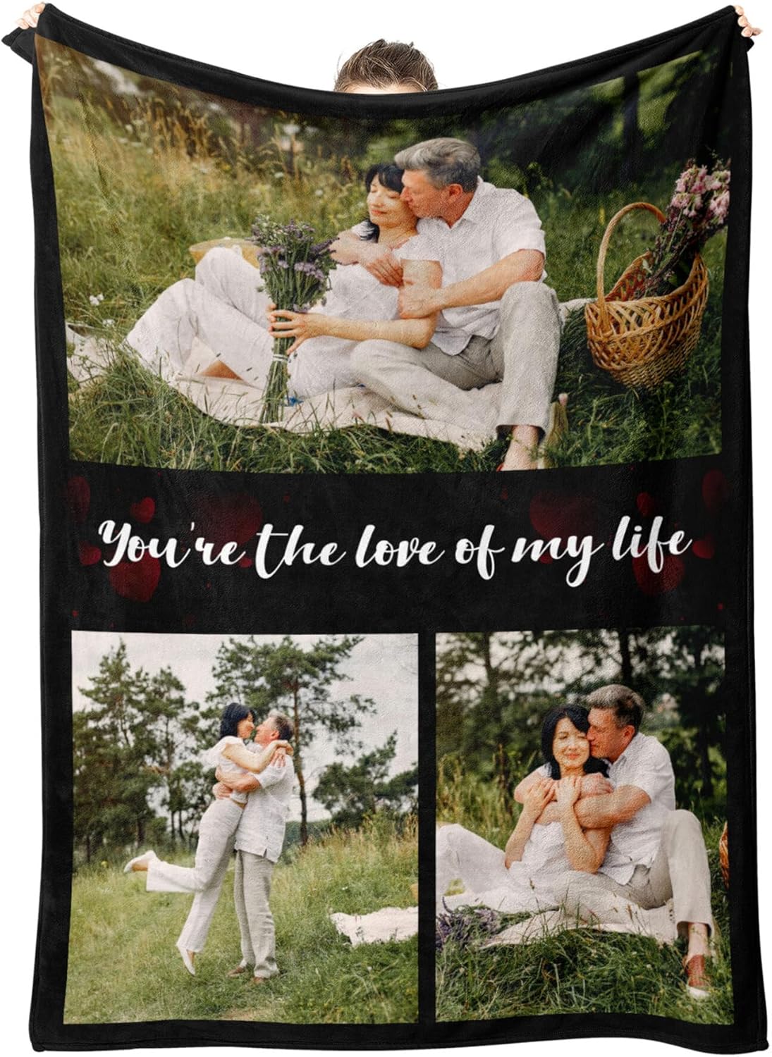 Personalized Blanket with Photos Text Custom Blanket with Picture Customizable Flannel Blankets Gifts for Mom Dad Couple Girlfriend Boyfriend Wife Husband