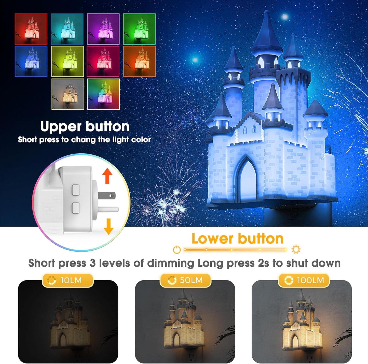 L LOHAS LED 3D Castle Night Lights Plug into Wall, Colored LED Night Light for Kids, Built-in Dusk to Dawn Sensor, Dimmable Night Light for Kids Room Bedroom Bathroom Hallway