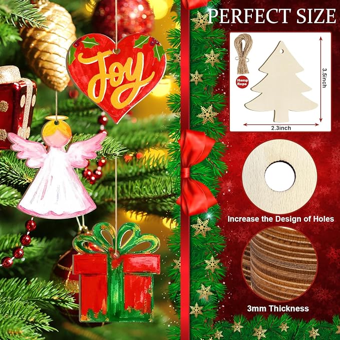 36PCS Wooden Christmas Ornaments to Paint, 12 Styles DIY Blank Unfinished Wood