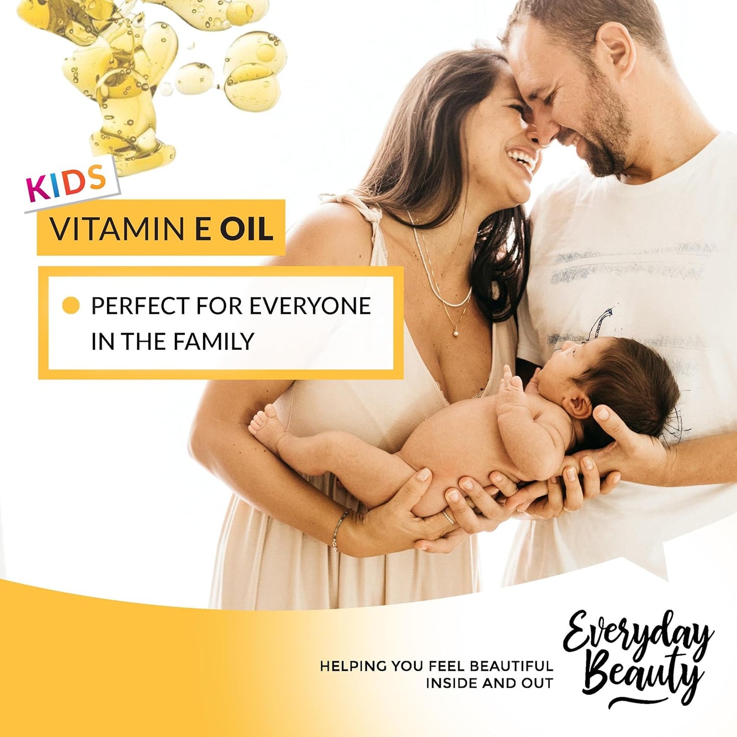 Organic Vitamin E Oil - Nourishing Baby Massage Oil for Moisturizing Dry Skin - Fragrance Free & All Natural Plant Based, Lightweight Gentle Blend - 2.02 fl oz Glass Bottle With Glass Dropper