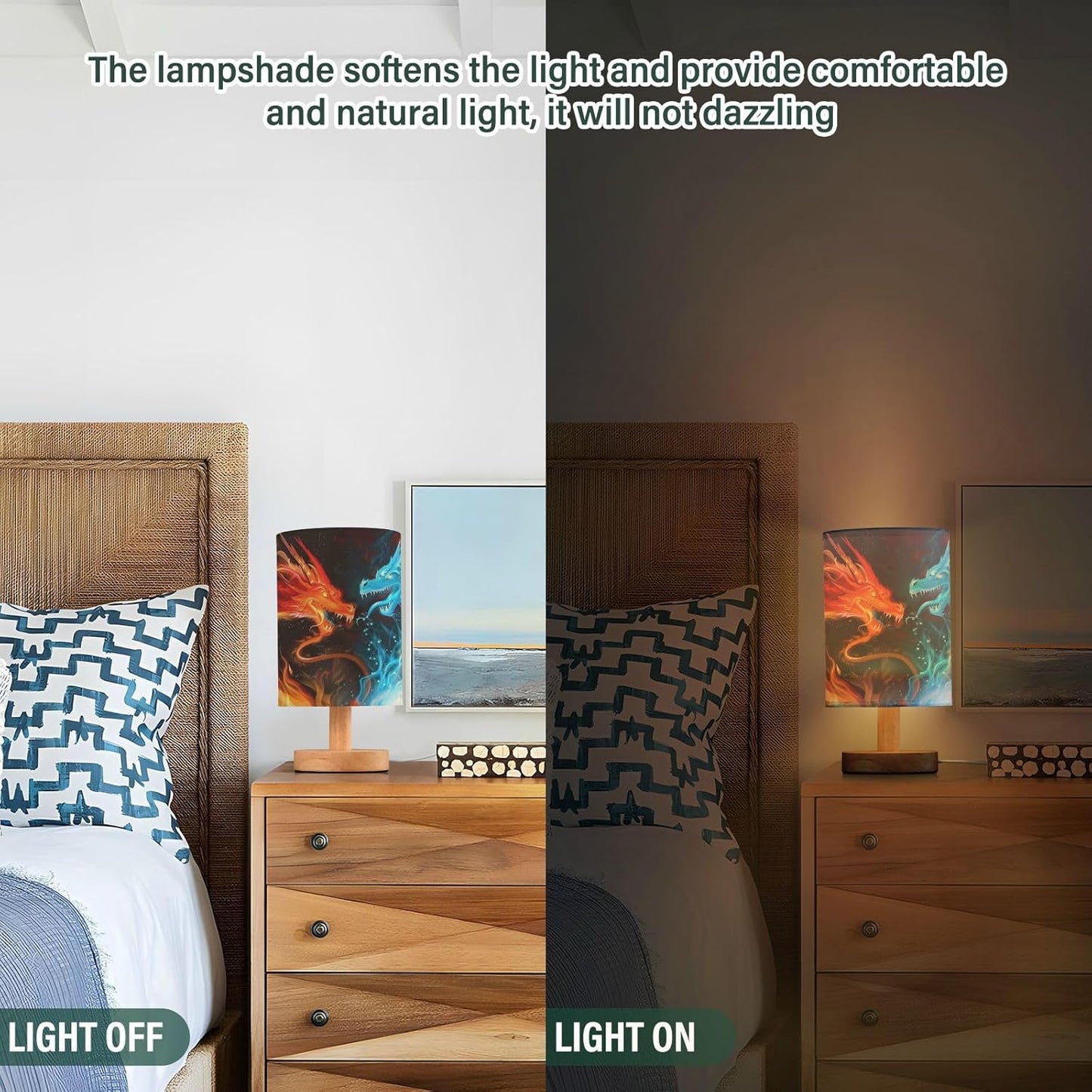 Blue Red Fire Dragon Table Lamp for Bedroom Bedside Lamp Desk Lamps Cylinder Nightstand Lamp for Living Room Office Decor