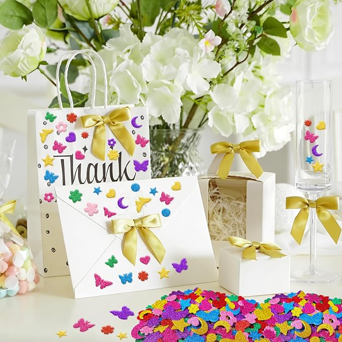 Foam Stickers, 7 Sheets 3D Glitter Foam Flower and Butterfly Shapes Stickers