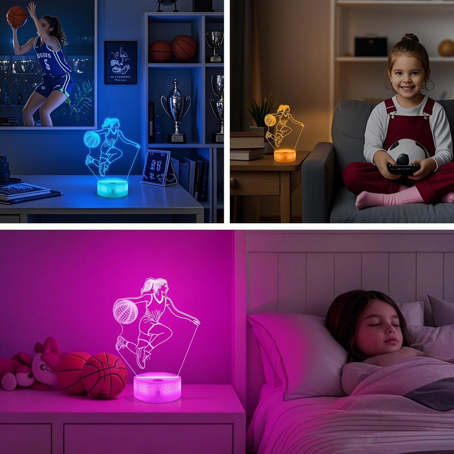 Basketball Gifts for Girls, Light Up Basketball Night Light 3D Illusion Lamp with 16 Colors Remote Control, Basket ball Accessories Stuff for Girls Women Best Friends Sister Birthday Xmas Gifts