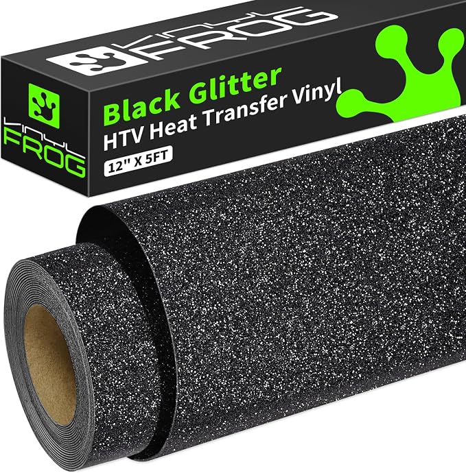 VINYL FROG Glitter HTV Vinyl Heat Transfer Vinyl Roll 12" x 5ft Black Iron on